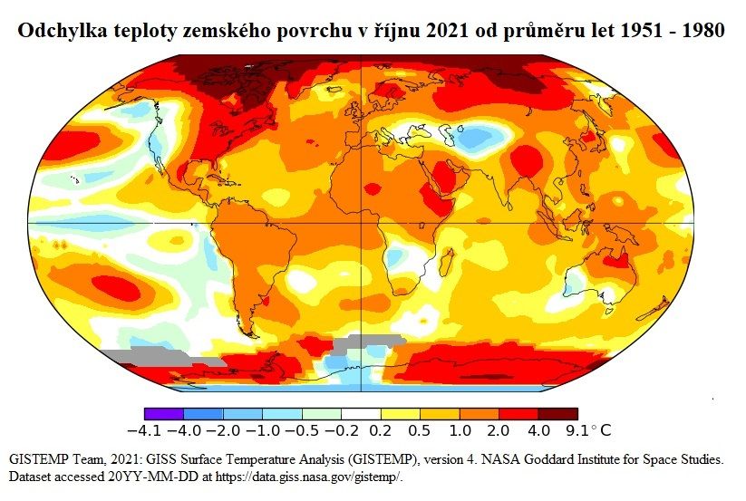 Přehled: Vývoj klimatu v ČR a ve světě, říjen 2021